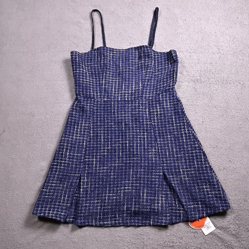 CIDER Tweed Mini Dress Women's L NWT Blue Checkered Preppy Y2K Clueless